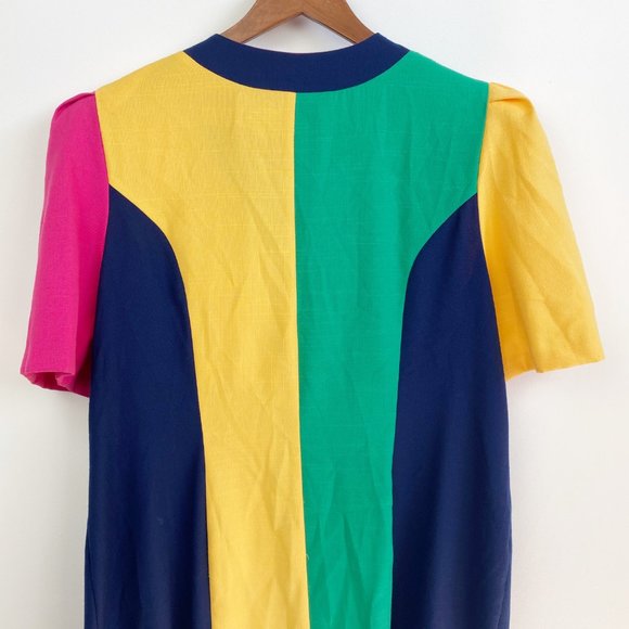 vintage color block button-up midi shift dress - Picture 4 of 7